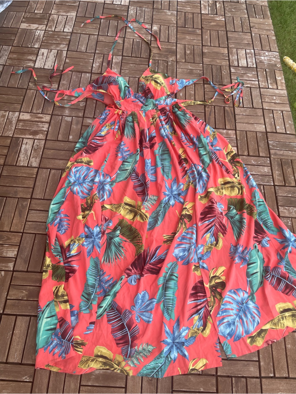 Vacation Dress Coral Tropical Print Maxi
